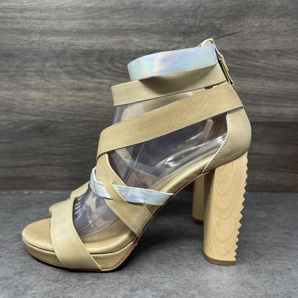 Modern Vintage Sandals Womens Size 7 (38) Strappy Open Toe Block Heel Leather
